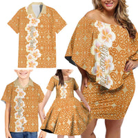 Personalised Tufi Tapa and Tattoo Festival Family Matching Off Shoulder Short Dress and Hawaiian Shirt Oro Tapa Cloth With Plumeria LT14 - Polynesian Pride