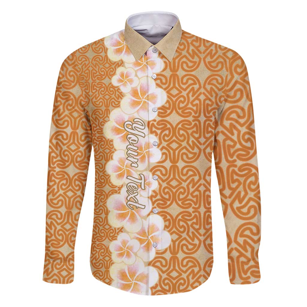 Personalised Tufi Tapa and Tattoo Festival Family Matching Puletasi and Hawaiian Shirt Oro Tapa Cloth With Plumeria LT14 Dad's Shirt - Long Sleeve Brown - Polynesian Pride