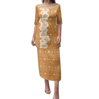 Personalised Tufi Tapa and Tattoo Festival Family Matching Puletasi and Hawaiian Shirt Oro Tapa Cloth With Plumeria LT14 Mom's Dress Brown - Polynesian Pride