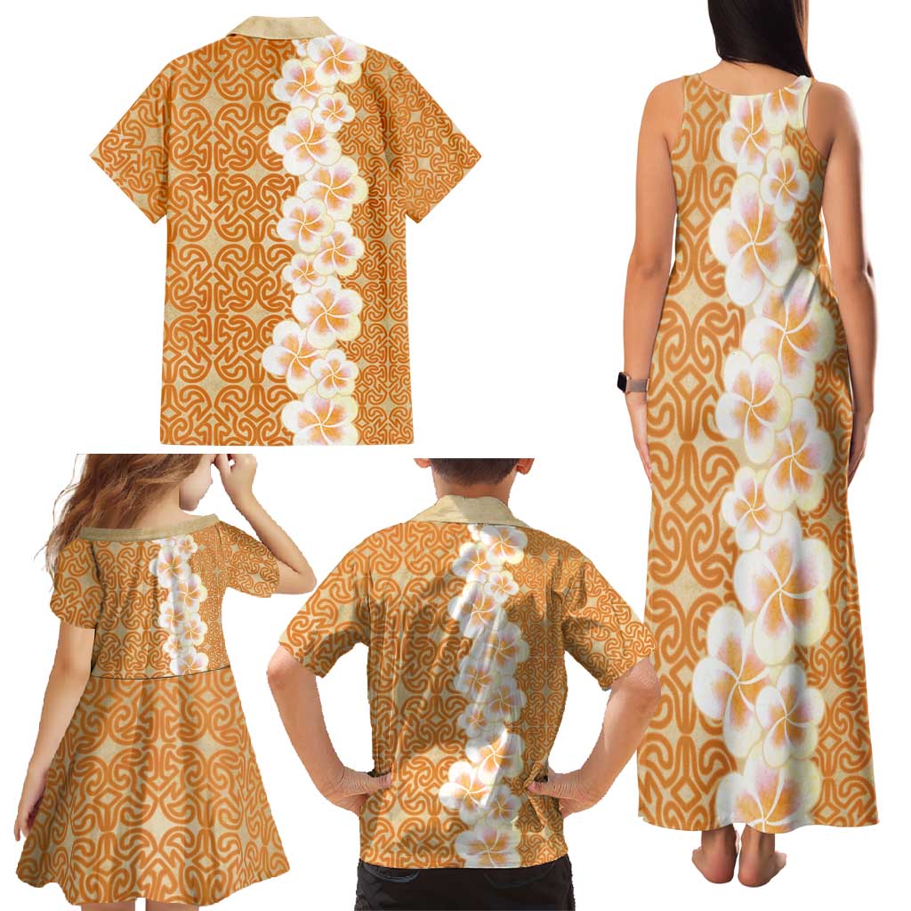 Personalised Tufi Tapa and Tattoo Festival Family Matching Tank Maxi Dress and Hawaiian Shirt Oro Tapa Cloth With Plumeria LT14 - Polynesian Pride