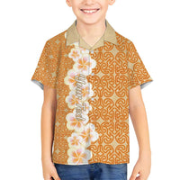 Personalised Tufi Tapa and Tattoo Festival Family Matching Tank Maxi Dress and Hawaiian Shirt Oro Tapa Cloth With Plumeria LT14 Son's Shirt Brown - Polynesian Pride