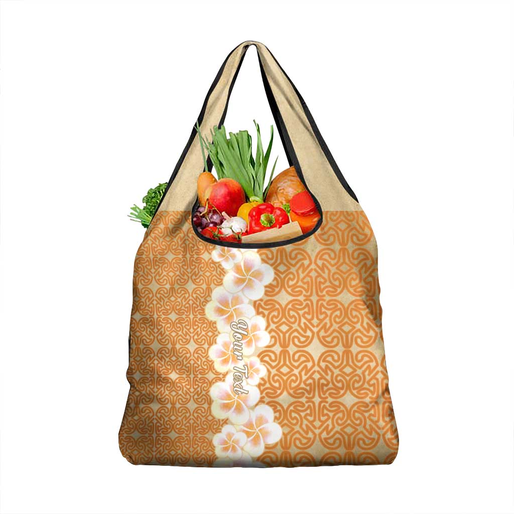 Personalised Tufi Tapa and Tattoo Festival Grocery Bag Oro Tapa Cloth With Plumeria LT14 1-pack One Size Brown - Polynesian Pride