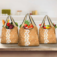 Personalised Tufi Tapa and Tattoo Festival Grocery Bag Oro Tapa Cloth With Plumeria LT14 3-pack One Size Brown - Polynesian Pride