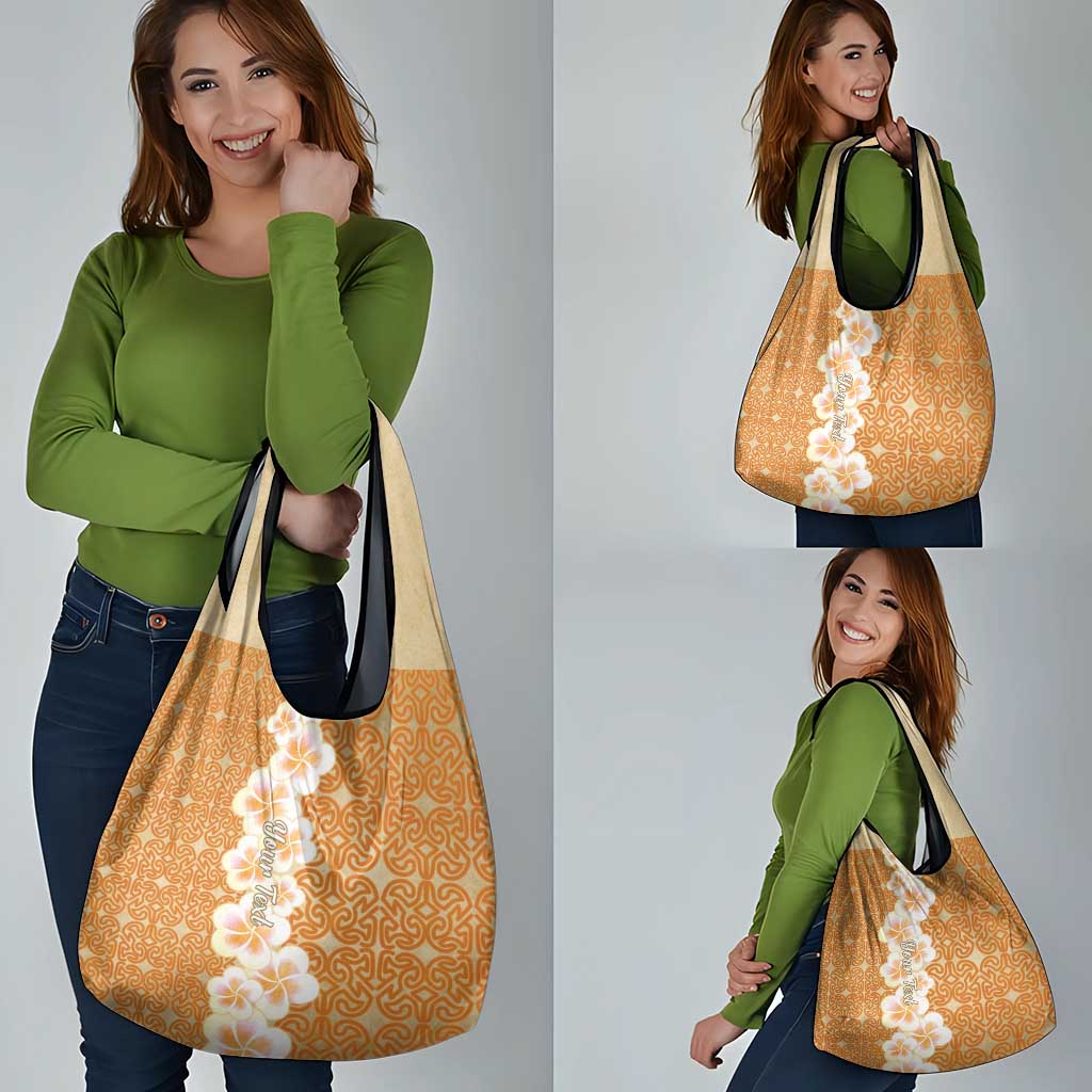 Personalised Tufi Tapa and Tattoo Festival Grocery Bag Oro Tapa Cloth With Plumeria LT14 - Polynesian Pride