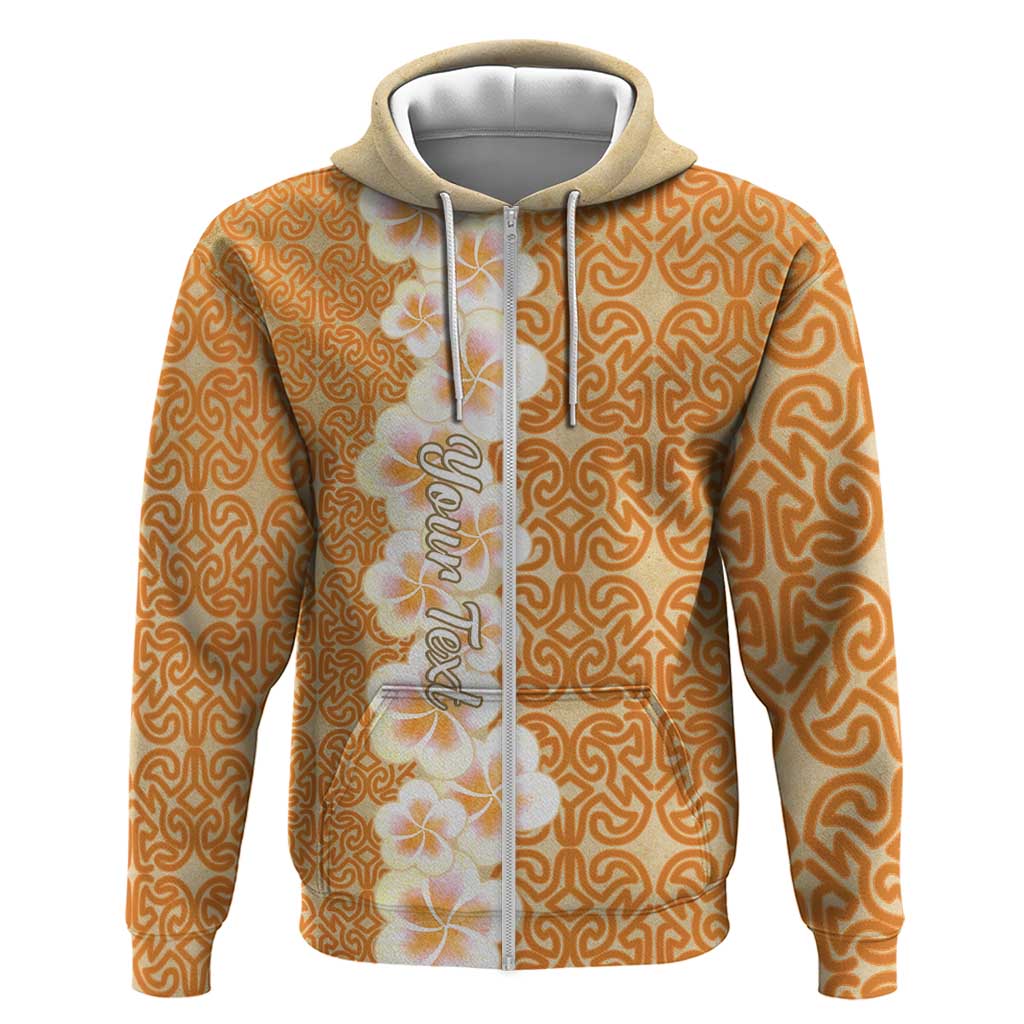 Personalised Tufi Tapa and Tattoo Festival Hoodie Oro Tapa Cloth With Plumeria LT14 Zip Hoodie Brown - Polynesian Pride
