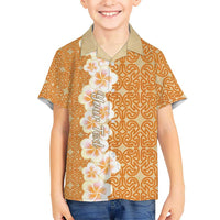 Personalised Tufi Tapa and Tattoo Festival Kid Hawaiian Shirt Oro Tapa Cloth With Plumeria LT14 Kid Brown - Polynesian Pride