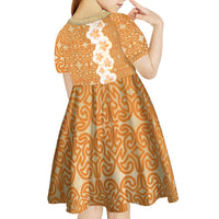 Personalised Tufi Tapa and Tattoo Festival Kid Short Sleeve Dress Oro Tapa Cloth With Plumeria LT14 - Polynesian Pride