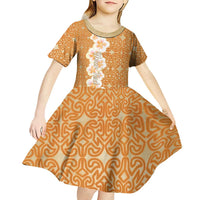 Personalised Tufi Tapa and Tattoo Festival Kid Short Sleeve Dress Oro Tapa Cloth With Plumeria LT14 - Polynesian Pride