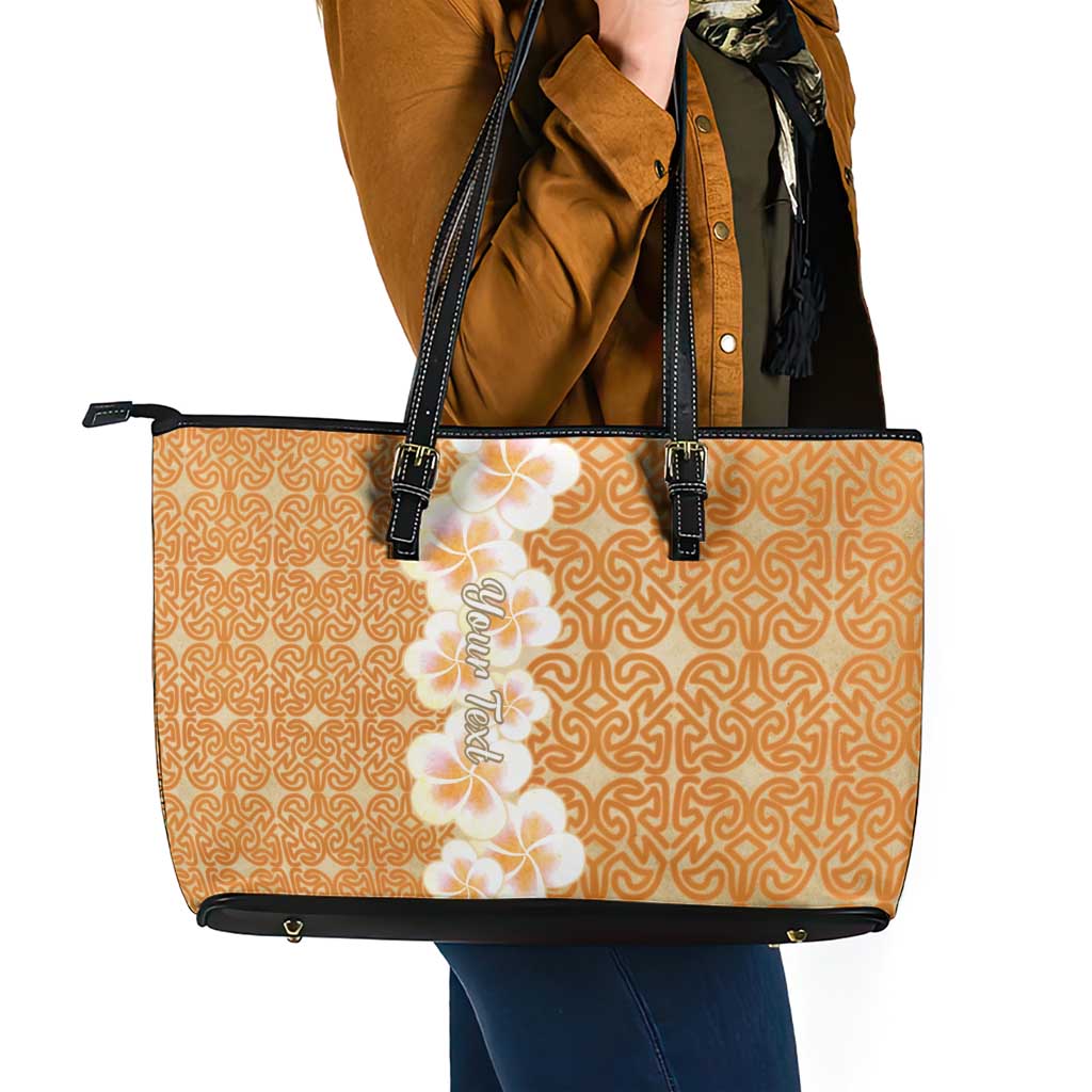 Personalised Tufi Tapa and Tattoo Festival Leather Tote Bag Oro Tapa Cloth With Plumeria LT14 - Polynesian Pride