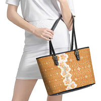 Personalised Tufi Tapa and Tattoo Festival Leather Tote Bag Oro Tapa Cloth With Plumeria LT14 - Polynesian Pride