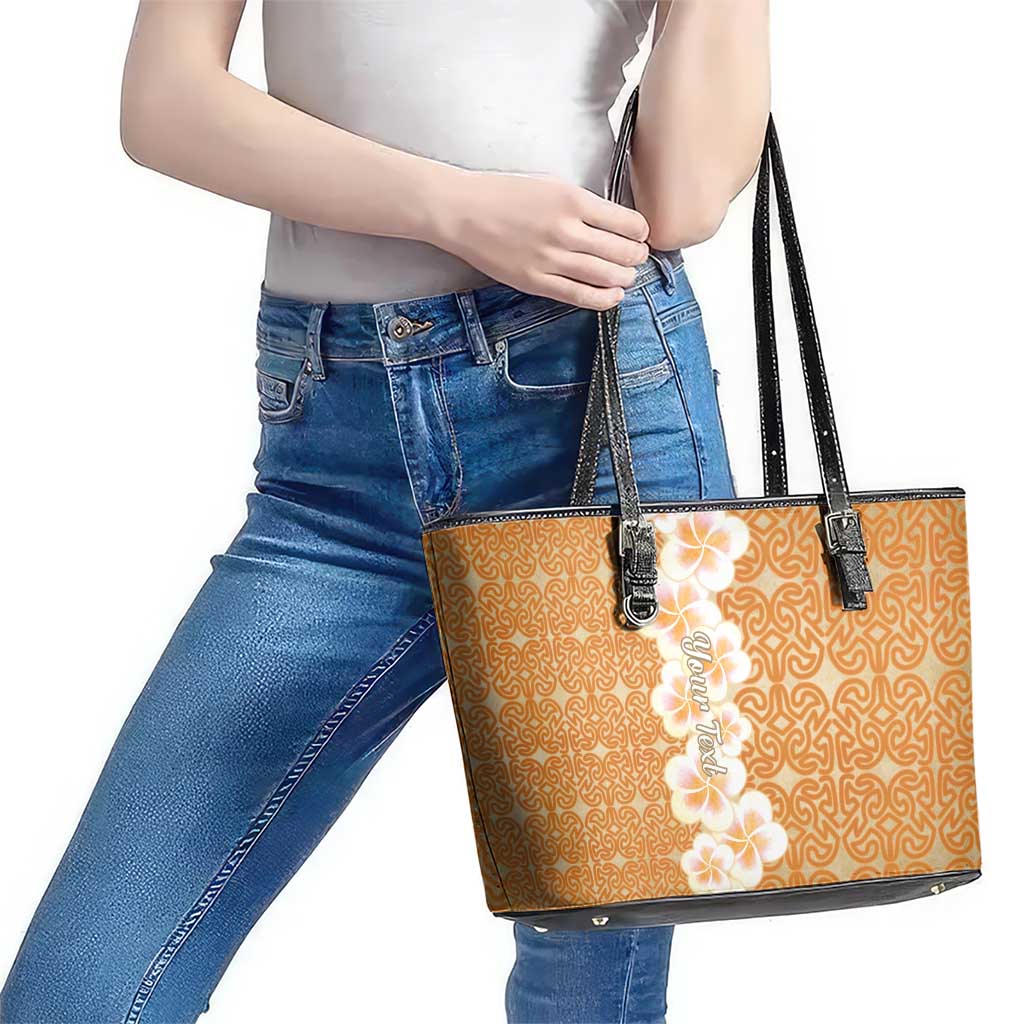 Personalised Tufi Tapa and Tattoo Festival Leather Tote Bag Oro Tapa Cloth With Plumeria LT14 - Polynesian Pride