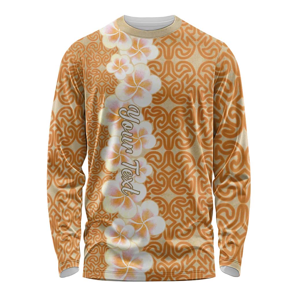 Personalised Tufi Tapa and Tattoo Festival Long Sleeve Shirt Oro Tapa Cloth With Plumeria - Polynesian Pride