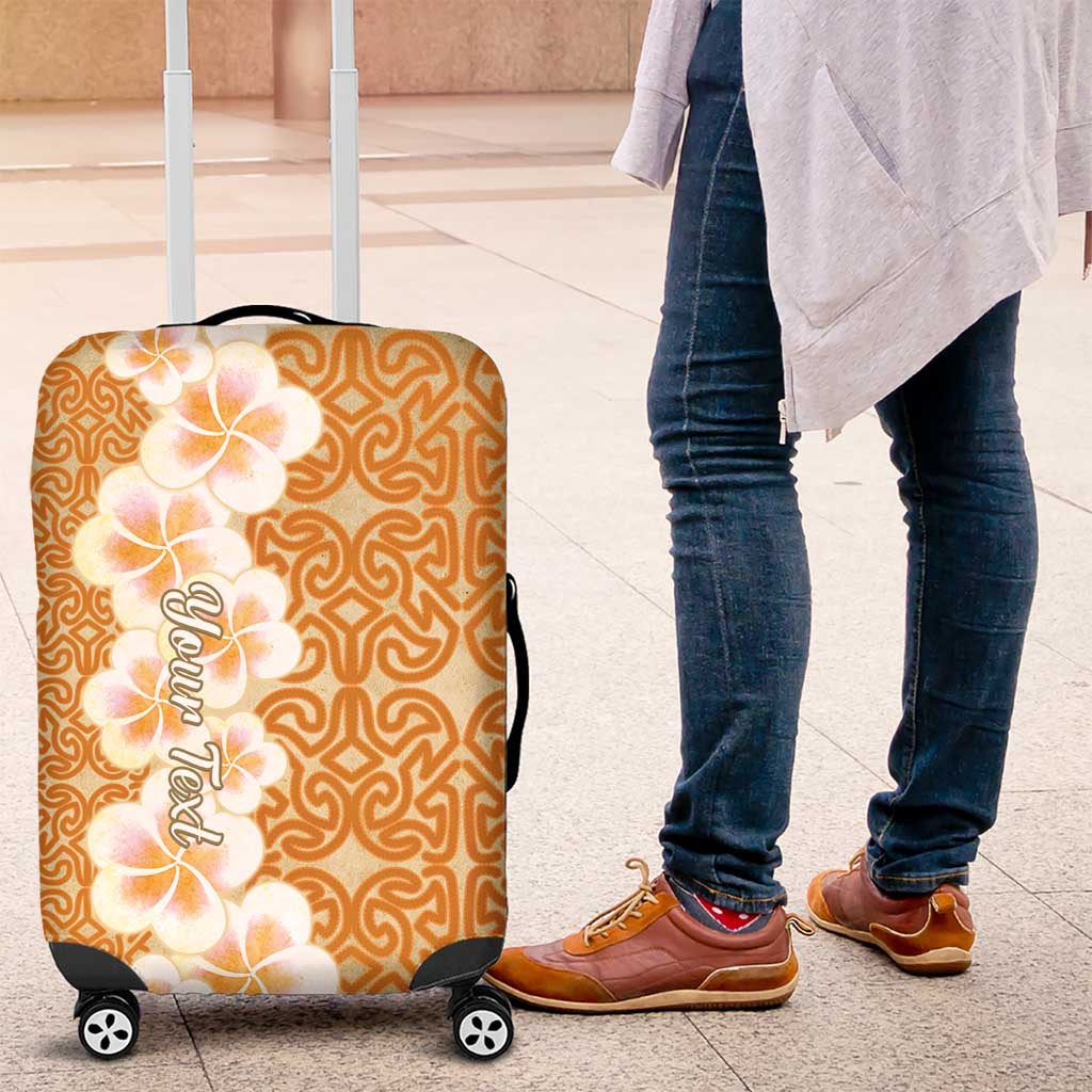 Personalised Tufi Tapa and Tattoo Festival Luggage Cover Oro Tapa Cloth With Plumeria LT14 Brown - Polynesian Pride