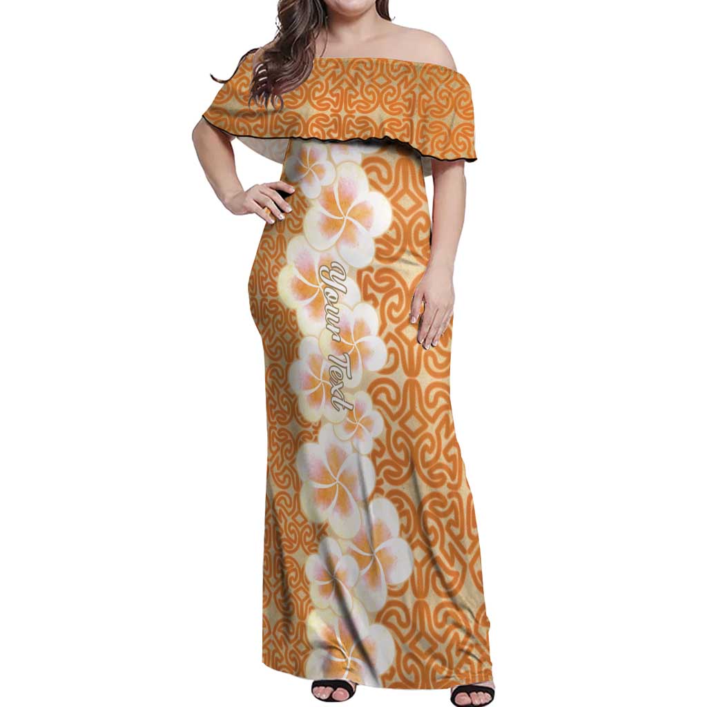 Personalised Tufi Tapa and Tattoo Festival Off Shoulder Maxi Dress Oro Tapa Cloth With Plumeria LT14 Women Brown - Polynesian Pride