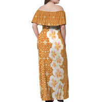 Personalised Tufi Tapa and Tattoo Festival Off Shoulder Maxi Dress Oro Tapa Cloth With Plumeria LT14 - Polynesian Pride