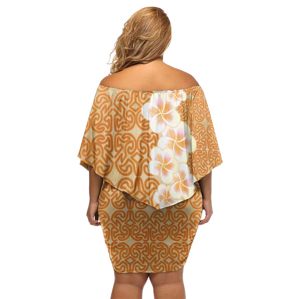 Personalised Tufi Tapa and Tattoo Festival Off Shoulder Short Dress Oro Tapa Cloth With Plumeria LT14 - Polynesian Pride