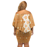 Personalised Tufi Tapa and Tattoo Festival Off Shoulder Short Dress Oro Tapa Cloth With Plumeria LT14 - Polynesian Pride