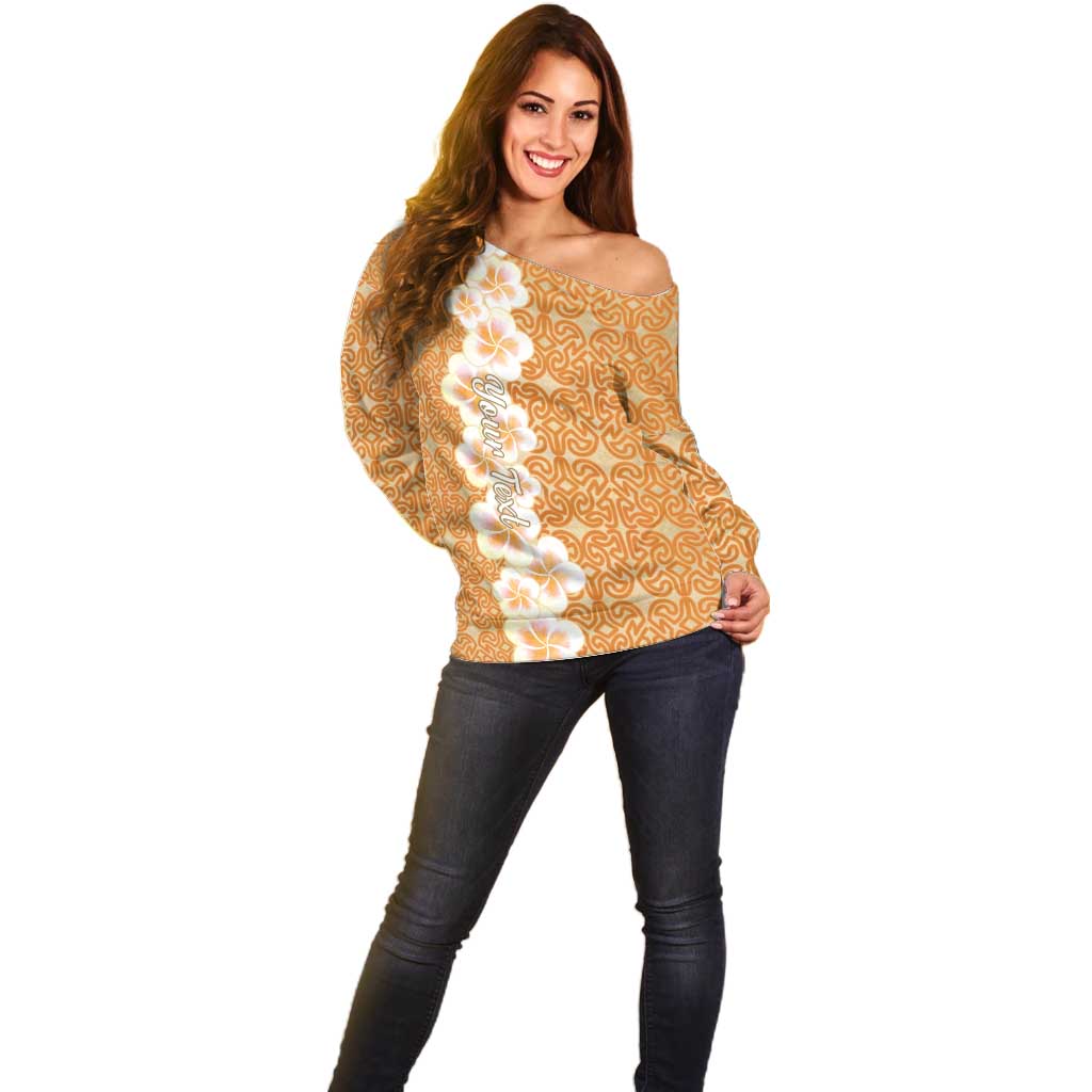 Personalised Tufi Tapa and Tattoo Festival Off Shoulder Sweater Oro Tapa Cloth With Plumeria LT14 - Polynesian Pride