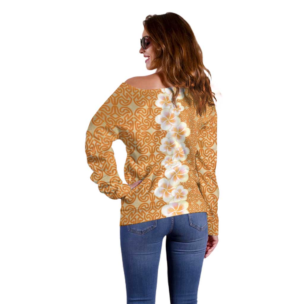 Personalised Tufi Tapa and Tattoo Festival Off Shoulder Sweater Oro Tapa Cloth With Plumeria LT14 - Polynesian Pride