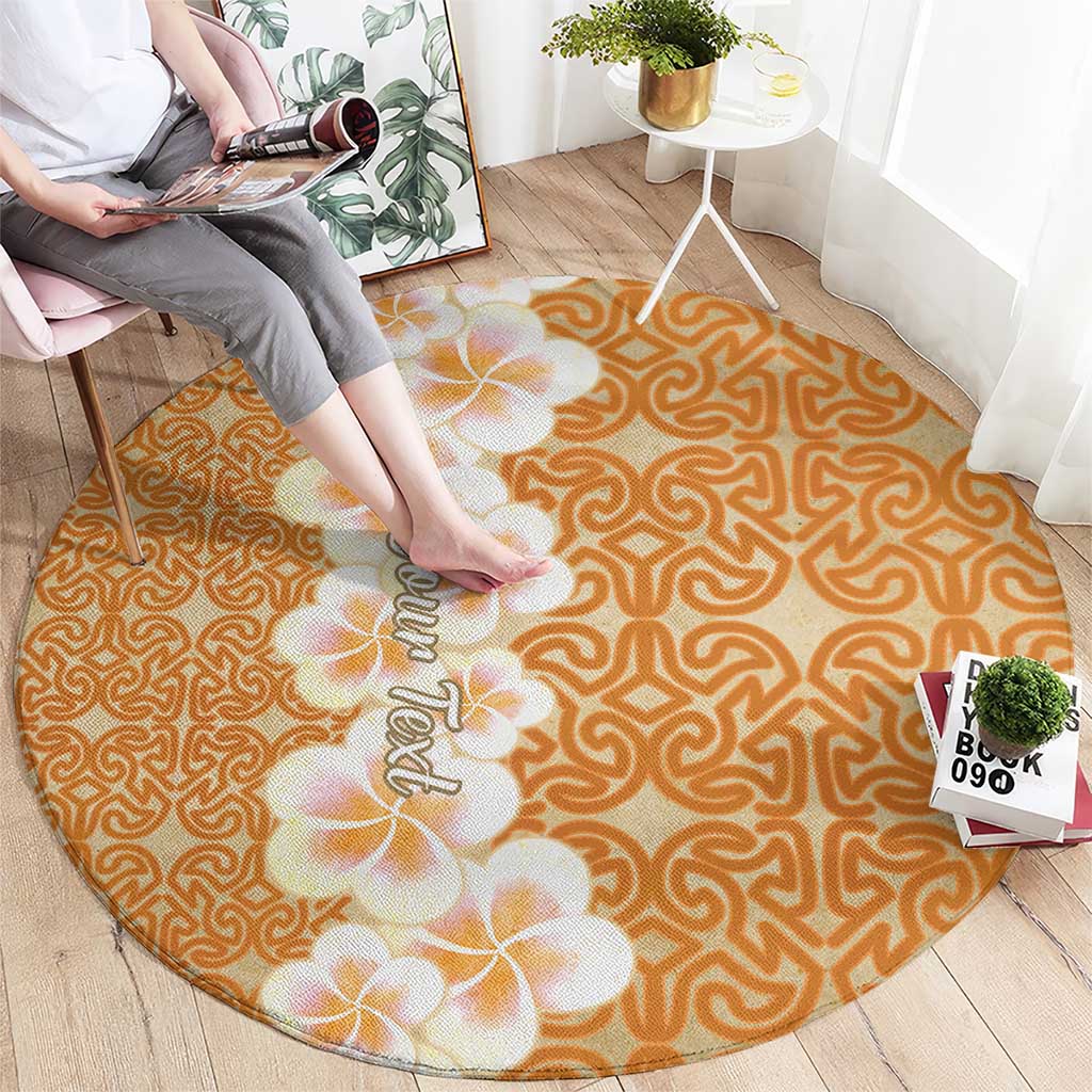 Personalised Tufi Tapa and Tattoo Festival Round Carpet Oro Tapa Cloth With Plumeria LT14 - Polynesian Pride