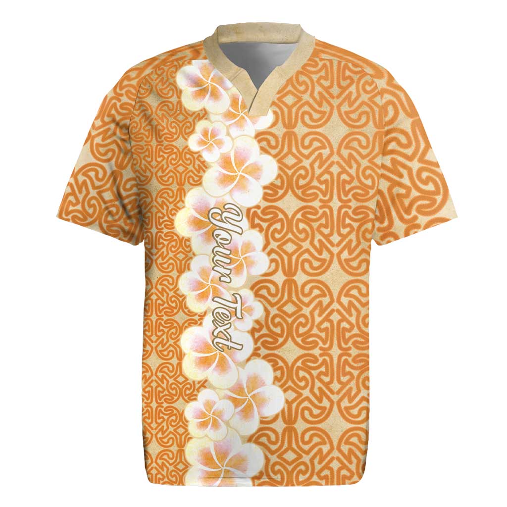 Personalised Tufi Tapa and Tattoo Festival Rugby Jersey Oro Tapa Cloth With Plumeria LT14 Brown - Polynesian Pride