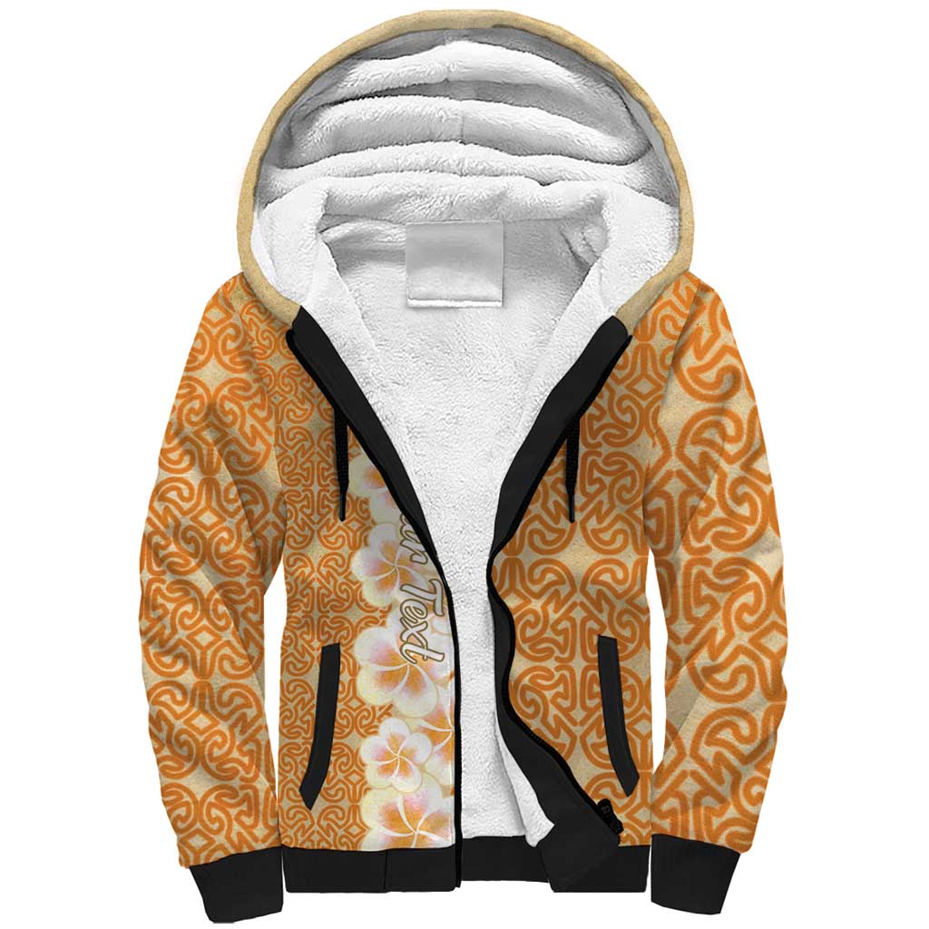 Personalised Tufi Tapa and Tattoo Festival Sherpa Hoodie Oro Tapa Cloth With Plumeria - Polynesian Pride