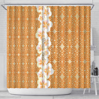 Personalised Tufi Tapa and Tattoo Festival Shower Curtain Oro Tapa Cloth With Plumeria LT14 - Polynesian Pride