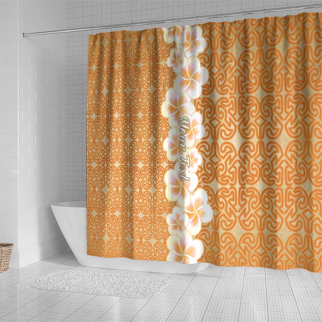 Personalised Tufi Tapa and Tattoo Festival Shower Curtain Oro Tapa Cloth With Plumeria LT14 - Polynesian Pride