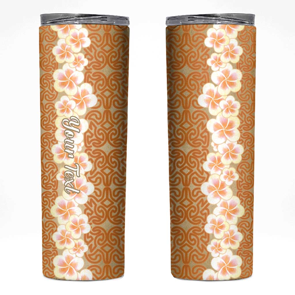 Personalised Tufi Tapa and Tattoo Festival Skinny Tumbler Oro Tapa Cloth With Plumeria LT14 Brown - Polynesian Pride