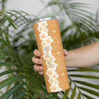 Personalised Tufi Tapa and Tattoo Festival Skinny Tumbler Oro Tapa Cloth With Plumeria LT14 - Polynesian Pride