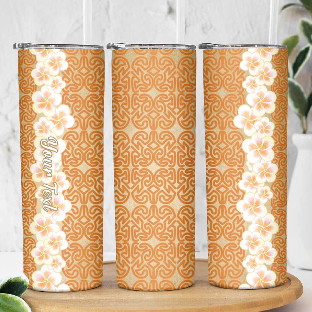 Personalised Tufi Tapa and Tattoo Festival Skinny Tumbler Oro Tapa Cloth With Plumeria LT14 - Polynesian Pride