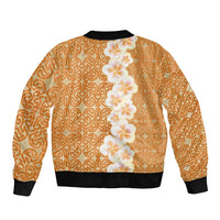 Personalised Tufi Tapa and Tattoo Festival Sleeve Zip Bomber Jacket Oro Tapa Cloth With Plumeria LT14 - Polynesian Pride