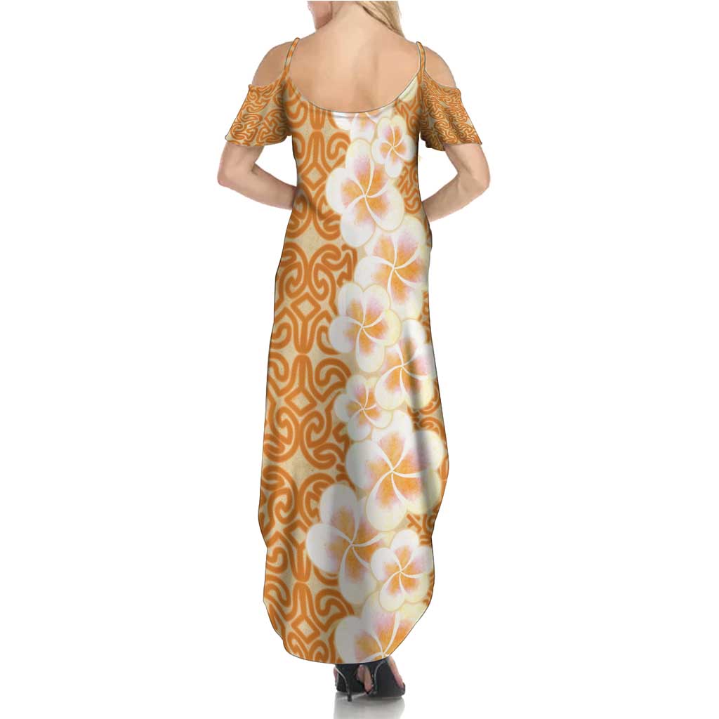 Personalised Tufi Tapa and Tattoo Festival Summer Maxi Dress Oro Tapa Cloth With Plumeria LT14 - Polynesian Pride