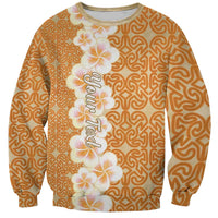 Personalised Tufi Tapa and Tattoo Festival Sweatshirt Oro Tapa Cloth With Plumeria LT14 Unisex Brown - Polynesian Pride