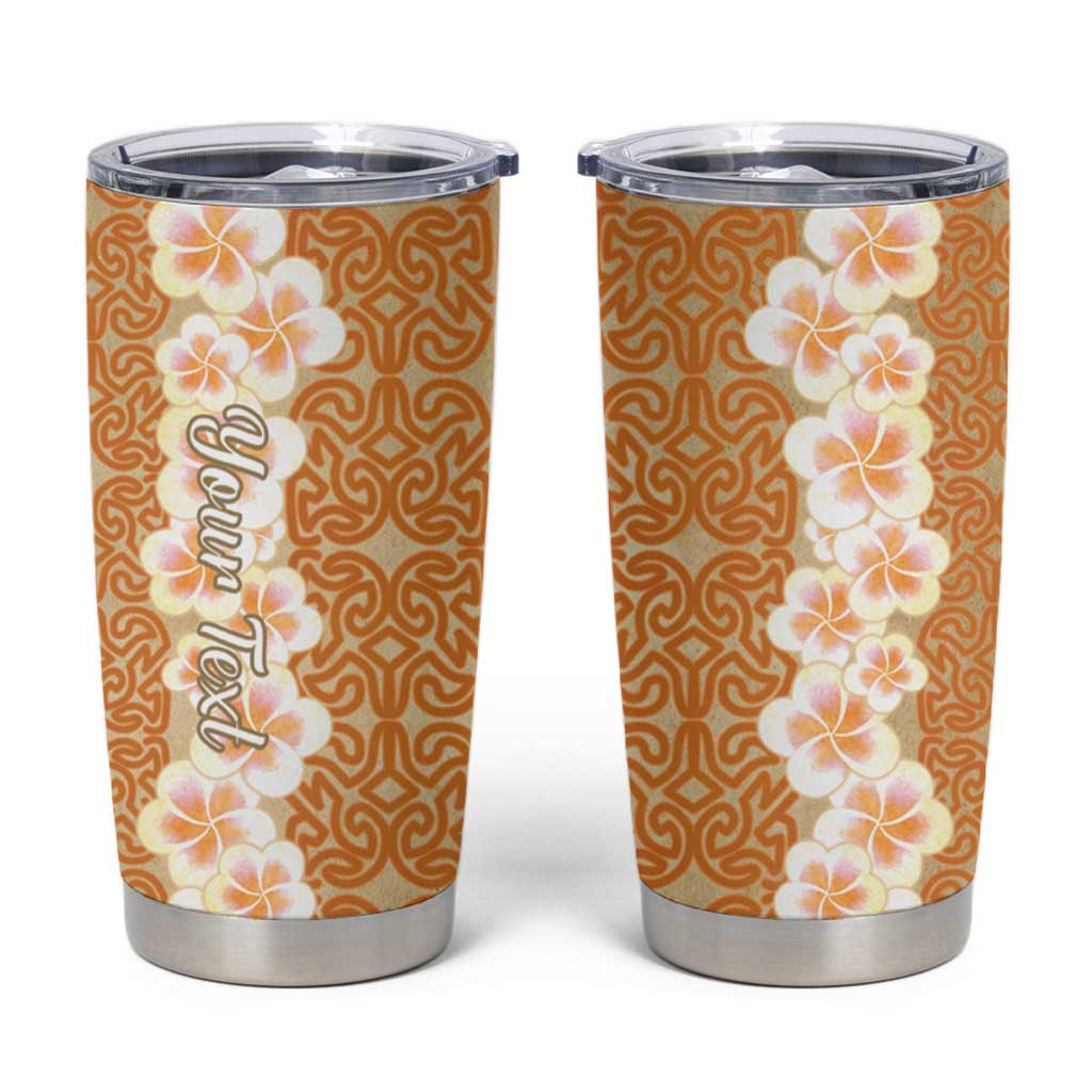 Personalised Tufi Tapa and Tattoo Festival Tumbler Cup Oro Tapa Cloth With Plumeria LT14 Brown - Polynesian Pride