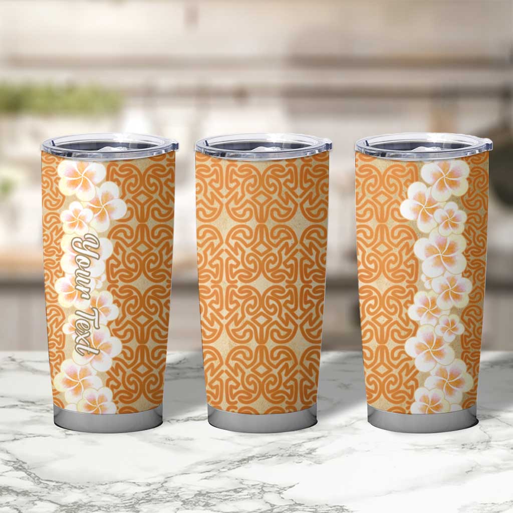 Personalised Tufi Tapa and Tattoo Festival Tumbler Cup Oro Tapa Cloth With Plumeria LT14 - Polynesian Pride
