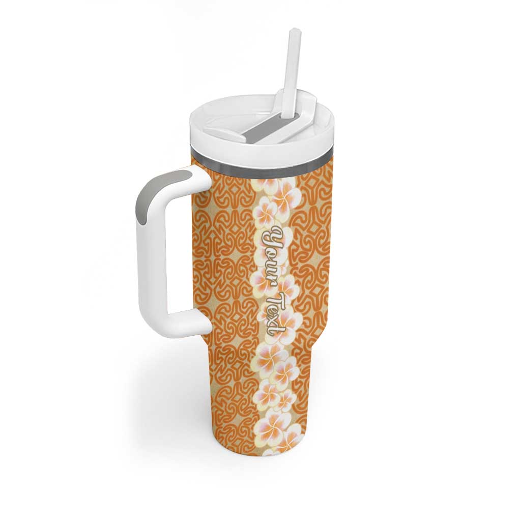 Personalised Tufi Tapa and Tattoo Festival Tumbler With Handle Oro Tapa Cloth With Plumeria LT14 - Polynesian Pride