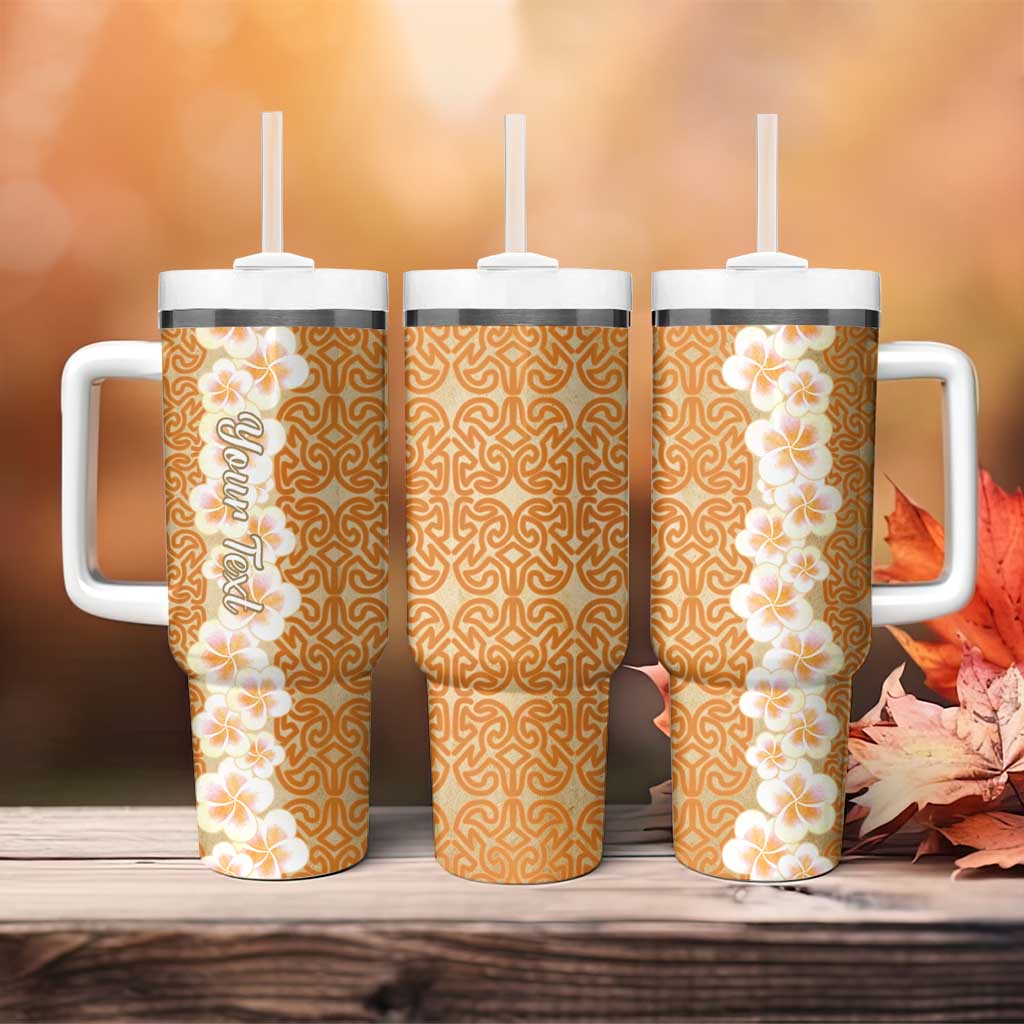 Personalised Tufi Tapa and Tattoo Festival Tumbler With Handle Oro Tapa Cloth With Plumeria LT14 - Polynesian Pride