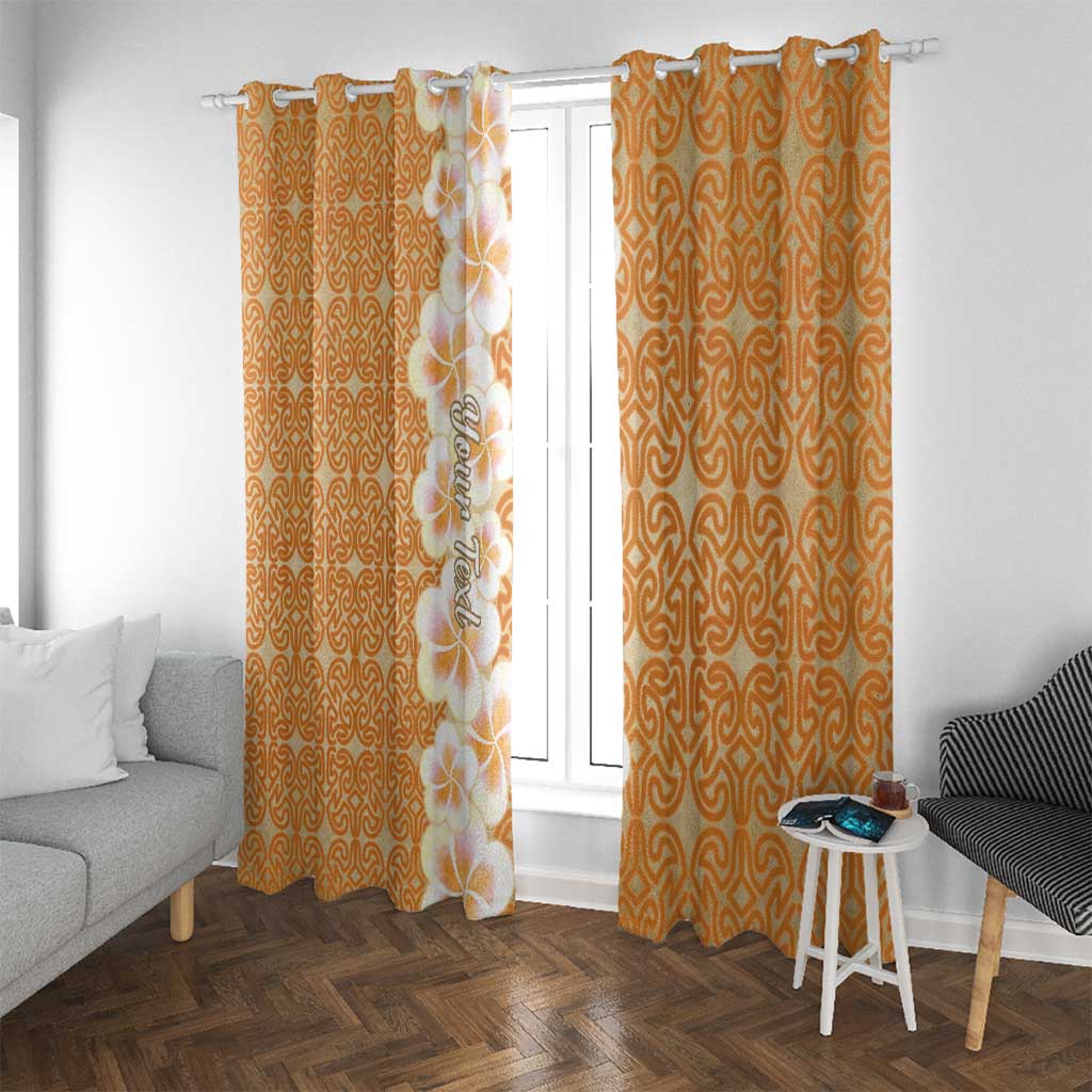 Personalised Tufi Tapa and Tattoo Festival Window Curtain Oro Tapa Cloth With Plumeria LT14 With Grommets Brown - Polynesian Pride