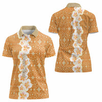 Personalised Tufi Tapa and Tattoo Festival Women Polo Shirt Oro Tapa Cloth With Plumeria - Polynesian Pride