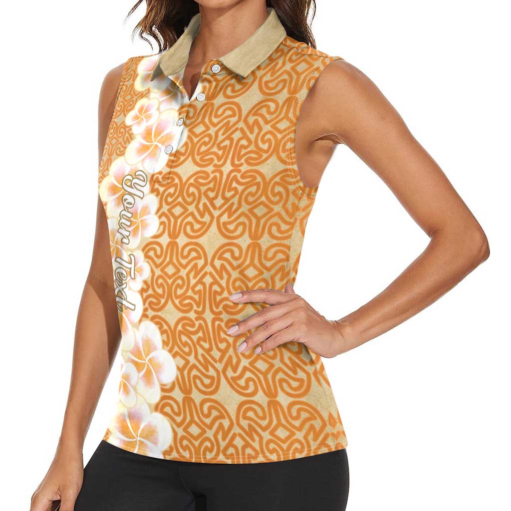 Personalised Tufi Tapa and Tattoo Festival Women Sleeveless Polo Shirt Oro Tapa Cloth With Plumeria LT14 - Polynesian Pride