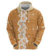 Personalised Tufi Tapa and Tattoo Festival Zip Hoodie Oro Tapa Cloth With Plumeria LT14 - Polynesian Pride