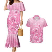 Personalised Polynesia Breast Cancer Awareness Couples Matching Mermaid Dress and Hawaiian Shirt No One Fights Alone Turtle Ribbon - Pink Version LT14 Pink - Polynesian Pride