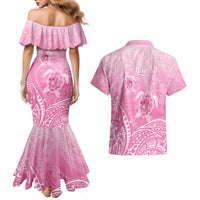 Personalised Polynesia Breast Cancer Awareness Couples Matching Mermaid Dress and Hawaiian Shirt No One Fights Alone Turtle Ribbon - Pink Version LT14 - Polynesian Pride