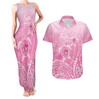 Personalised Polynesia Breast Cancer Awareness Couples Matching Tank Maxi Dress and Hawaiian Shirt No One Fights Alone Turtle Ribbon - Pink Version LT14 Pink - Polynesian Pride