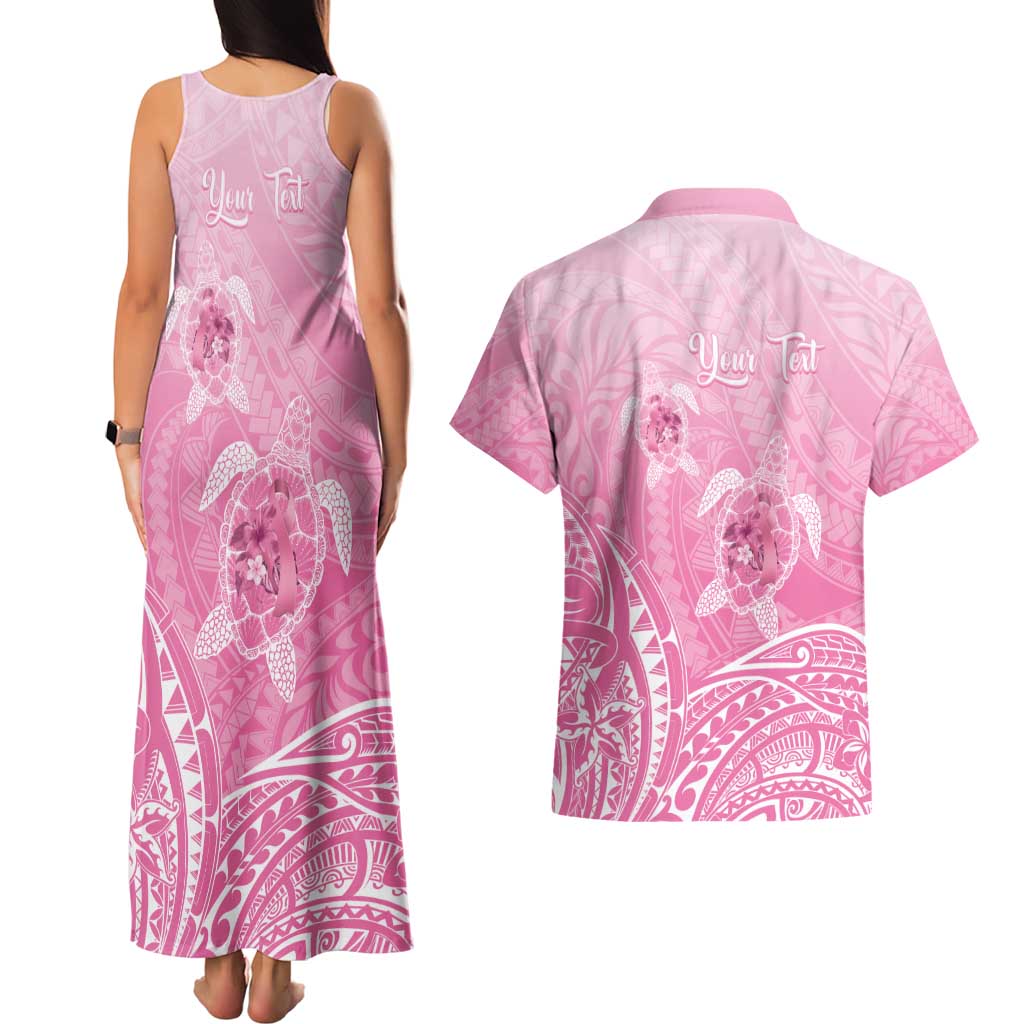 Personalised Polynesia Breast Cancer Awareness Couples Matching Tank Maxi Dress and Hawaiian Shirt No One Fights Alone Turtle Ribbon - Pink Version LT14 - Polynesian Pride