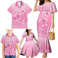 Personalised Polynesia Breast Cancer Awareness Family Matching Mermaid Dress and Hawaiian Shirt No One Fights Alone Turtle Ribbon - Pink Version LT14 - Polynesian Pride