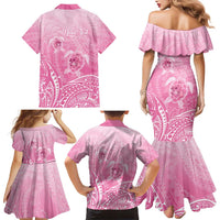 Personalised Polynesia Breast Cancer Awareness Family Matching Mermaid Dress and Hawaiian Shirt No One Fights Alone Turtle Ribbon - Pink Version LT14 - Polynesian Pride