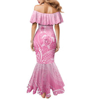 Personalised Polynesia Breast Cancer Awareness Family Matching Mermaid Dress and Hawaiian Shirt No One Fights Alone Turtle Ribbon - Pink Version LT14 - Polynesian Pride