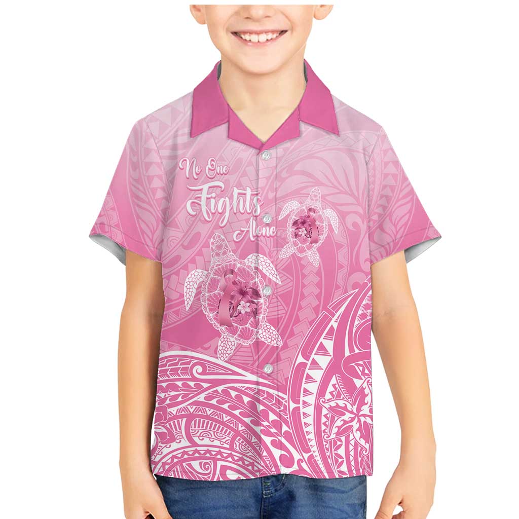 Personalised Polynesia Breast Cancer Awareness Family Matching Mermaid Dress and Hawaiian Shirt No One Fights Alone Turtle Ribbon - Pink Version LT14 Son's Shirt Pink - Polynesian Pride